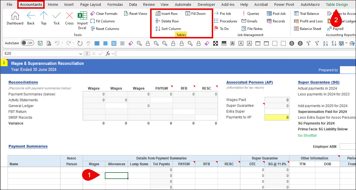 Tables (in JobPapers) - Accountants Desktop